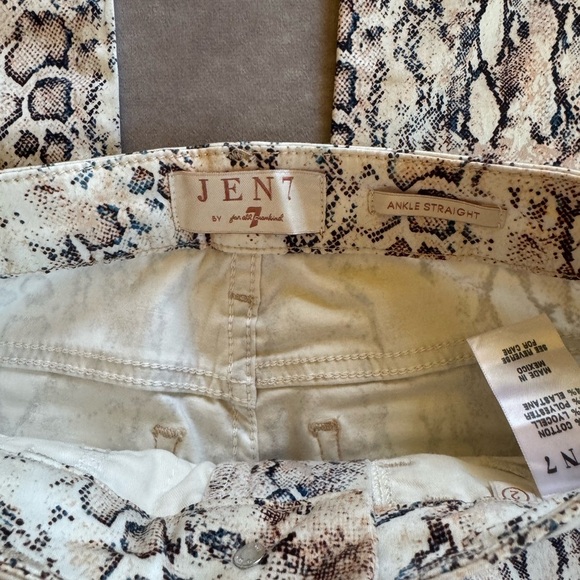 7 For All Mankind Snake Print Ankle Straight Jeans - Beige and Black - Picture 4 of 7